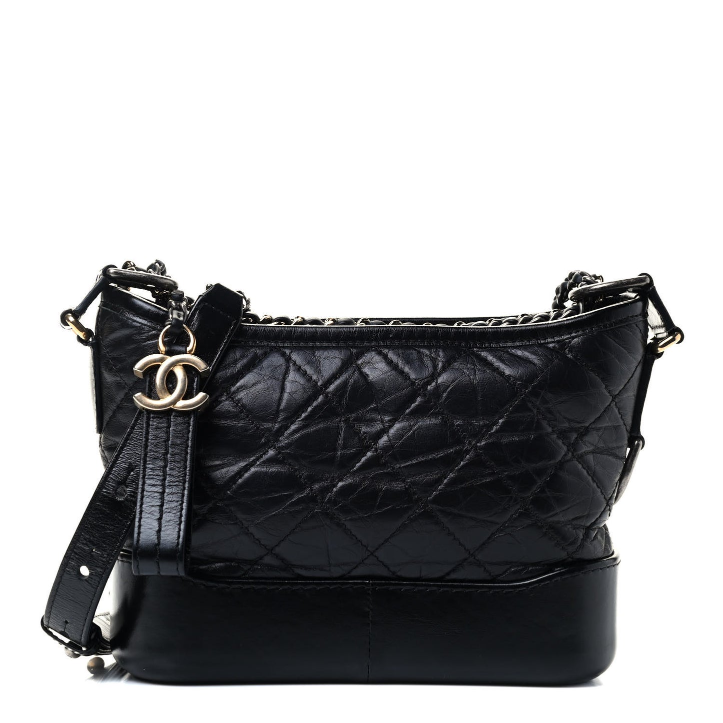 Aged Calfskin Quilted Small Gabrielle Hobo Black