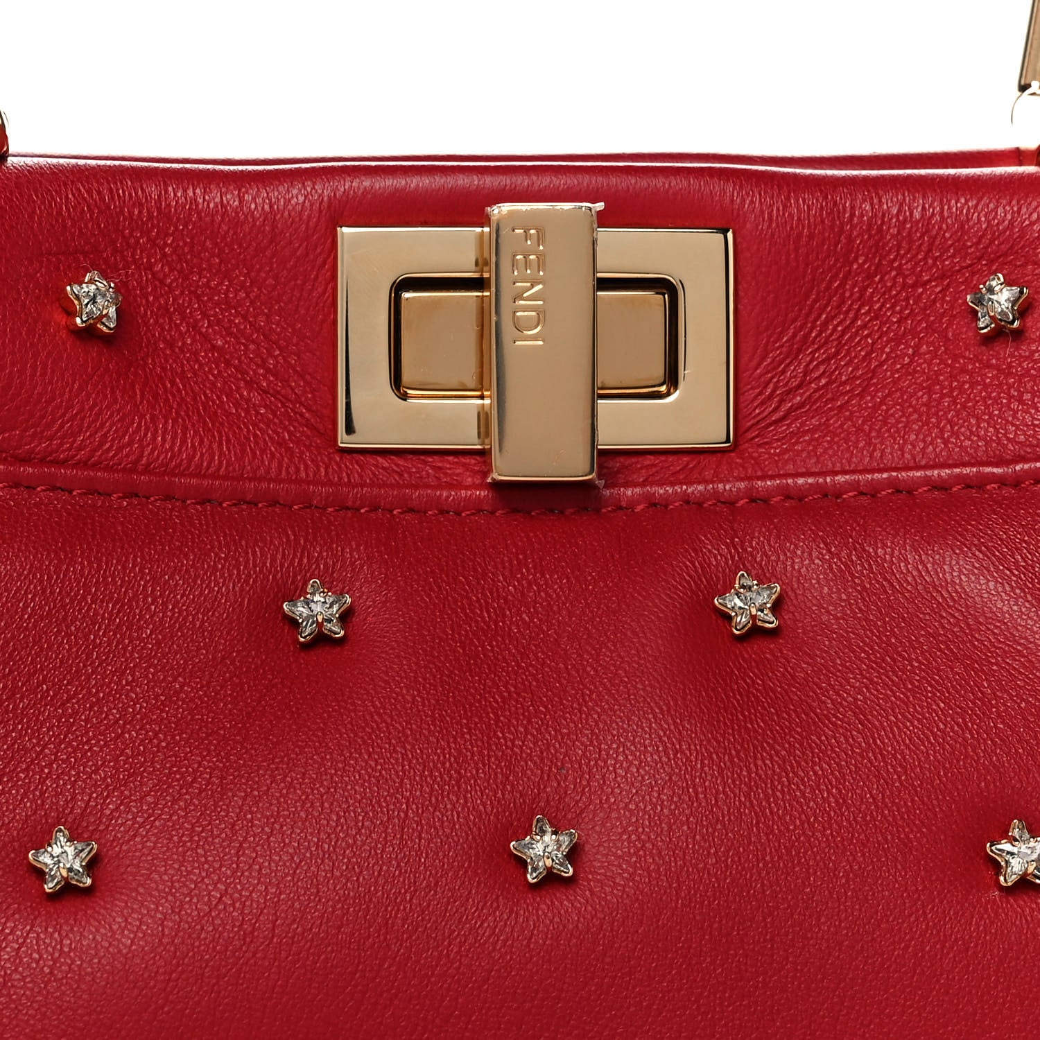 Fendi Nappa Crystal Stars Studded XS Peekaboo Iconic Satchel Fragola 9 of 13