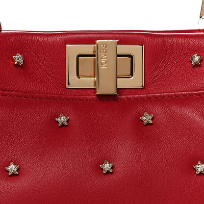Fendi Nappa Crystal Stars Studded XS Peekaboo Iconic Satchel Fragola 9 of 13
