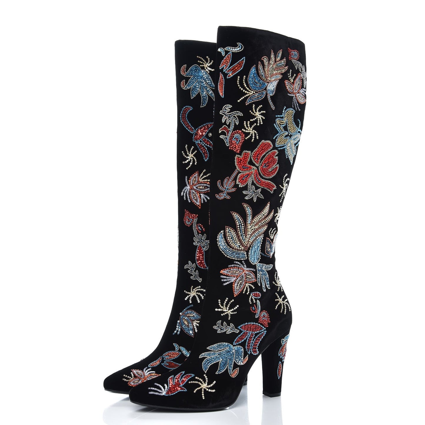 Velvet Embroidered Claire Boots 40 Black