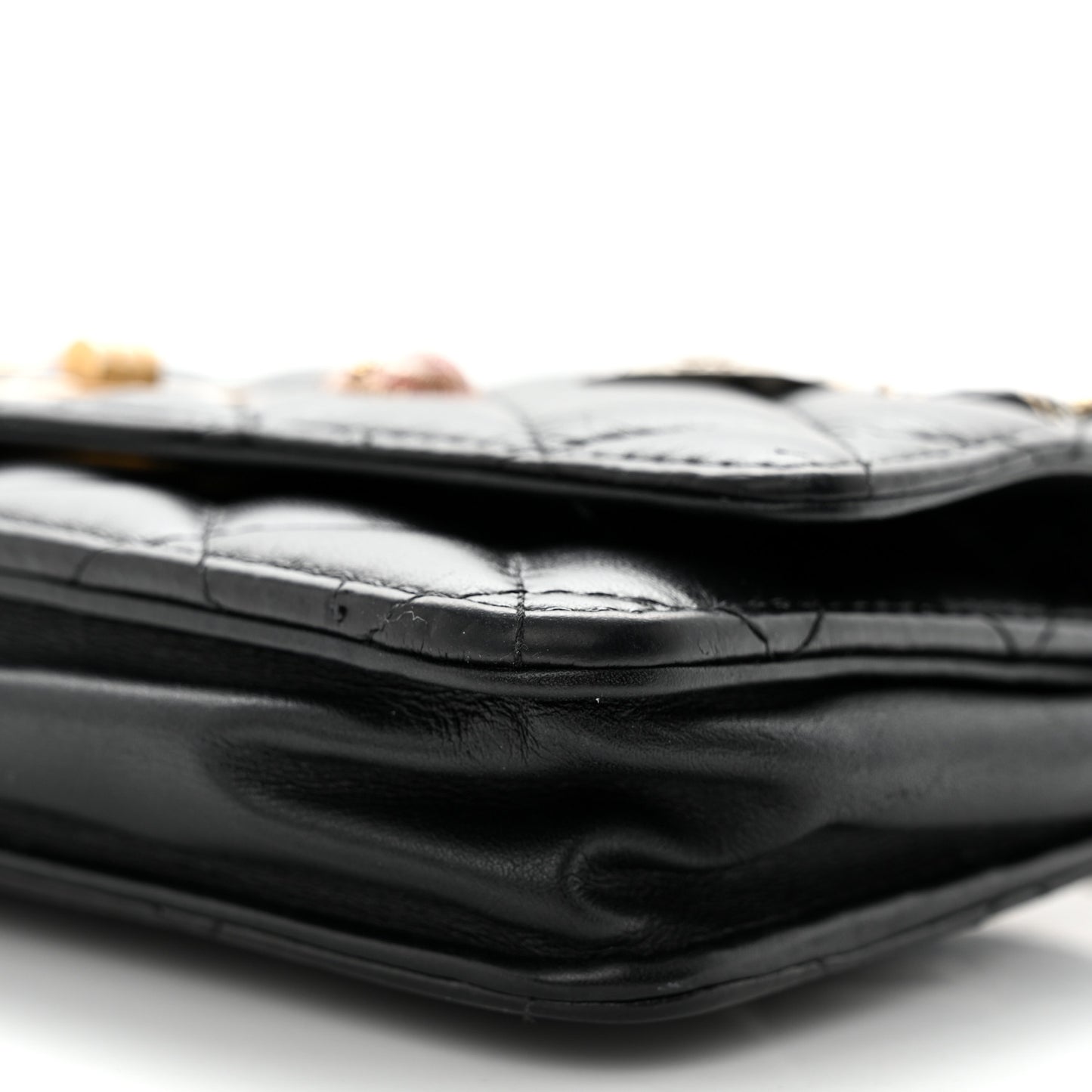 Aged Calfskin Quilted Lucky Charms 2.55 Reissue Wallet On Chain WOC Black