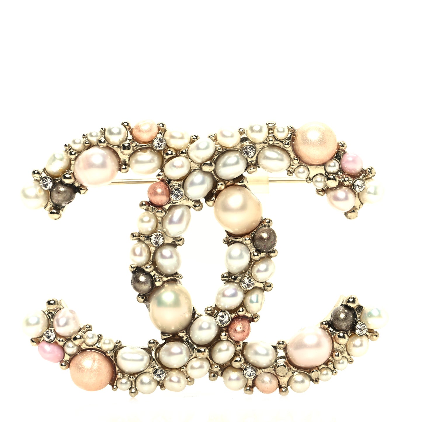 Pearl Crystal Mini CC Charms Brooch Light Gold Pink