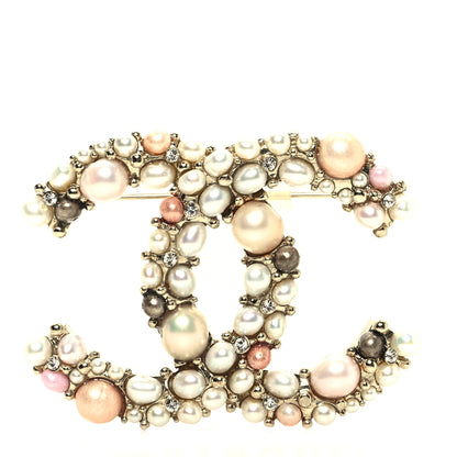 Chanel Pearl Crystal Mini CC Charms Brooch Light Gold Pink 1 of 4