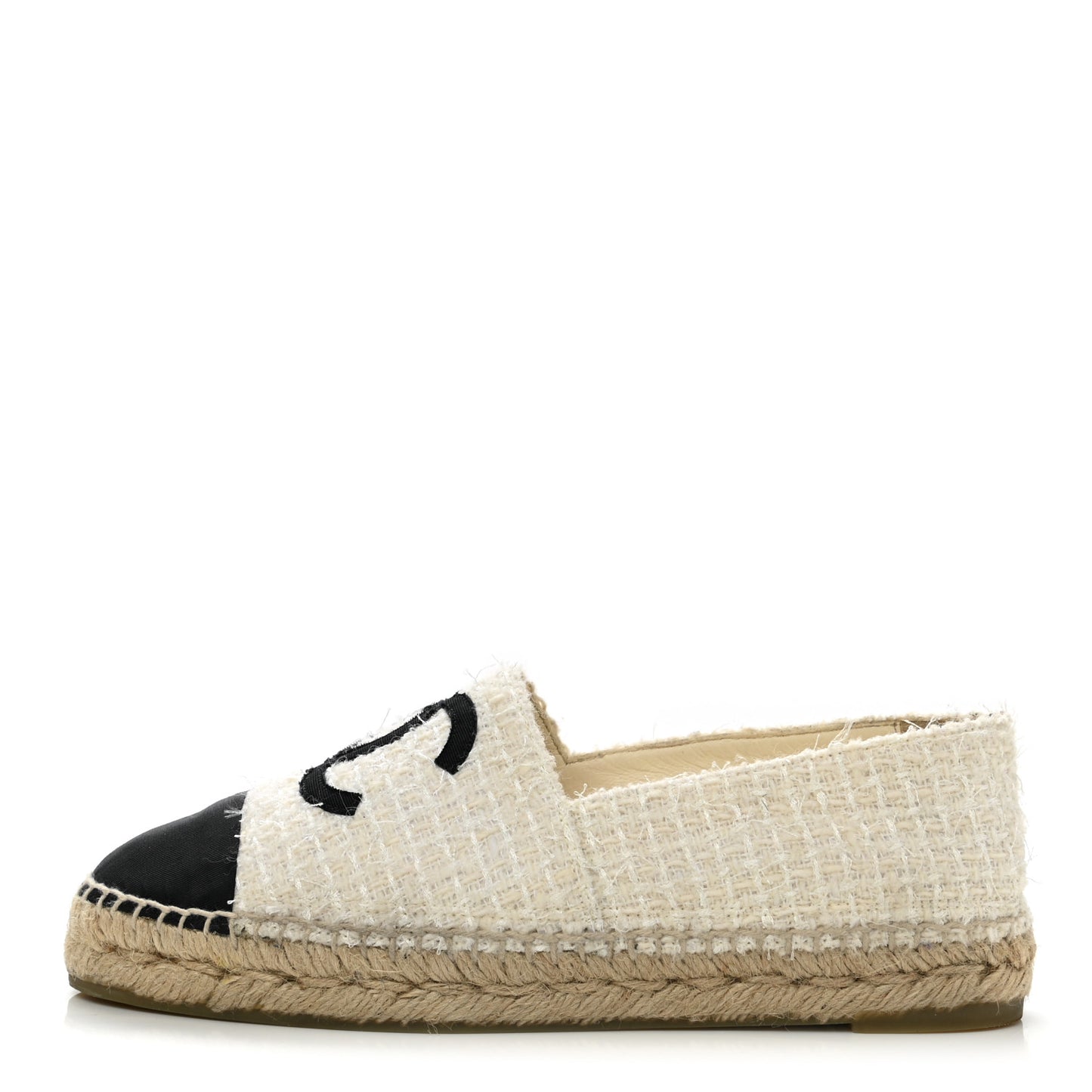 Tweed Grosgrain CC Espadrilles 38 White Black