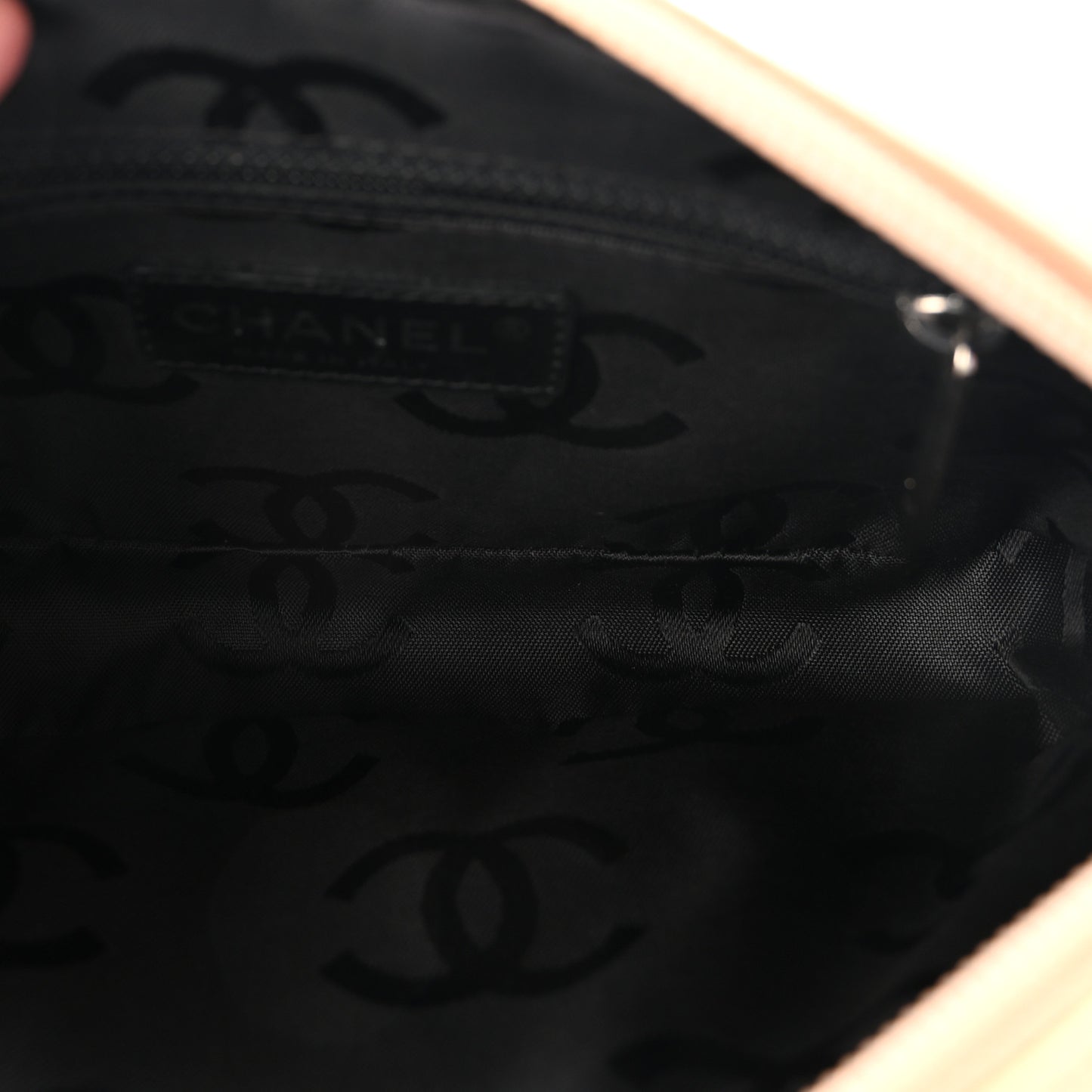 Calfskin Quilted Cambon Pochette Beige Black
