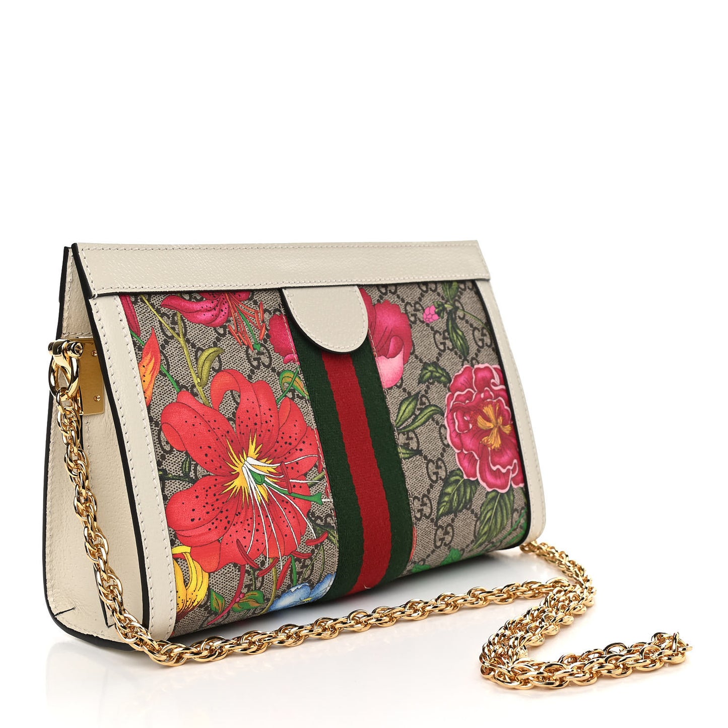 GG Supreme Monogram Flora Web Small Ophidia Chain Shoulder Bag White