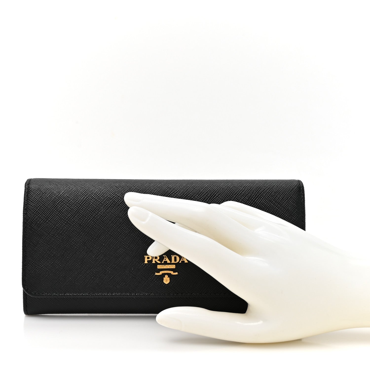 Prada Saffiano Metal Continental Flap Wallet Black 3 of 10