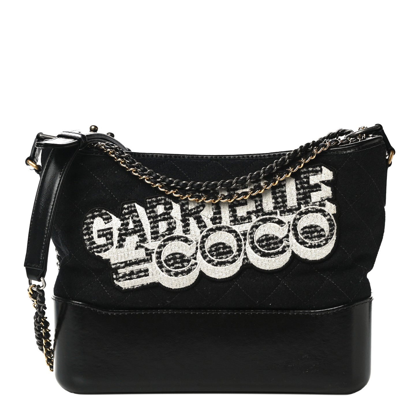 Wool Calfskin Quilted Medium Gabrielle Hobo Black