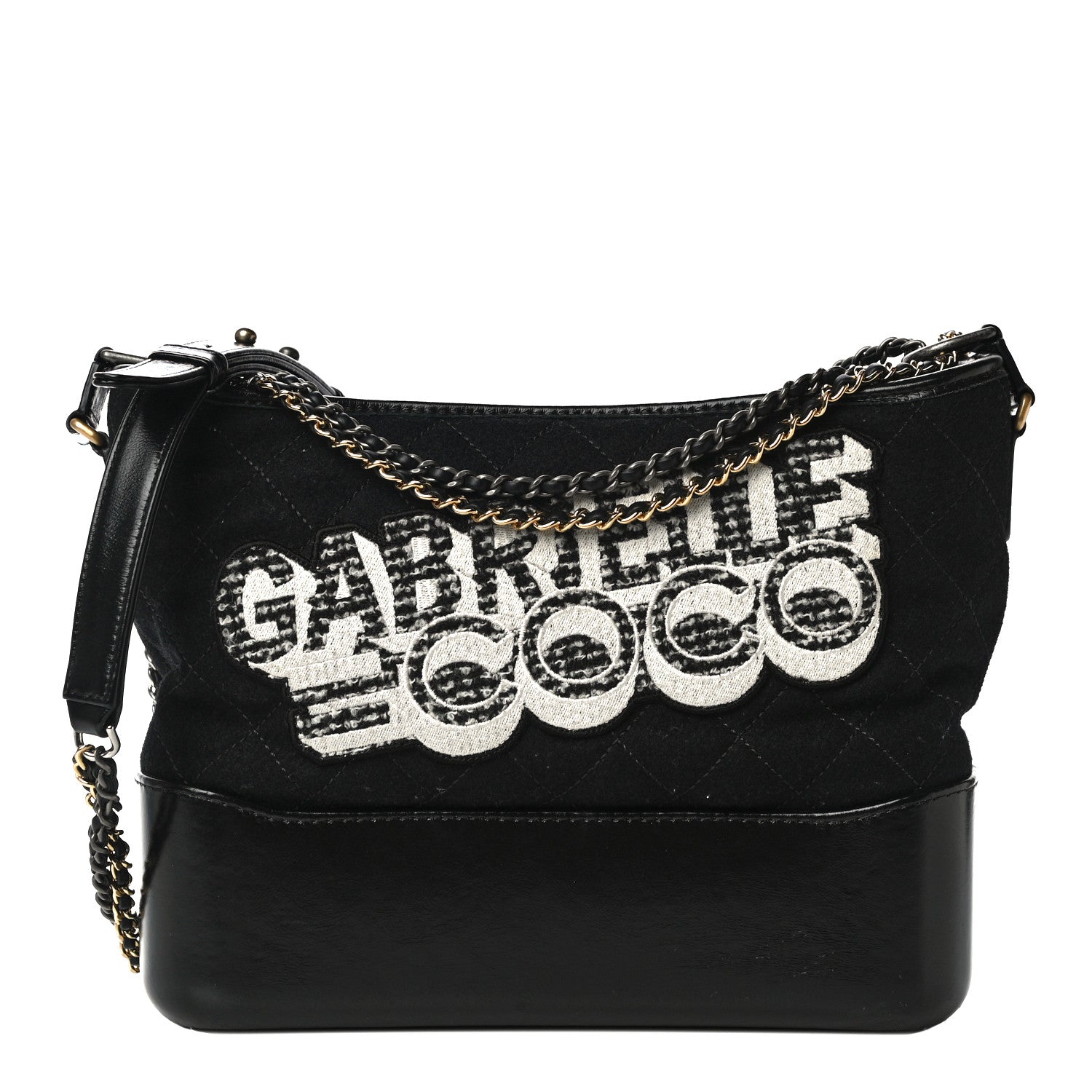 Chanel Wool Calfskin Quilted Medium Gabrielle Hobo Black 1 of 10