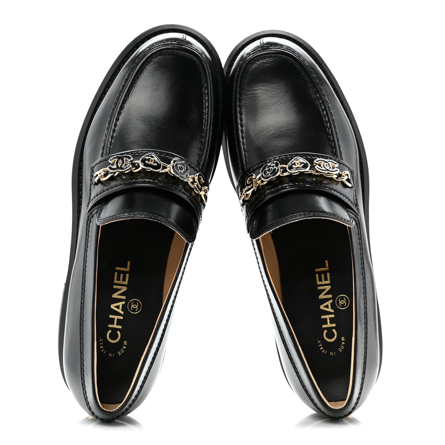 Calfskin Enamel Charms Mocassin Loafers 39 Black