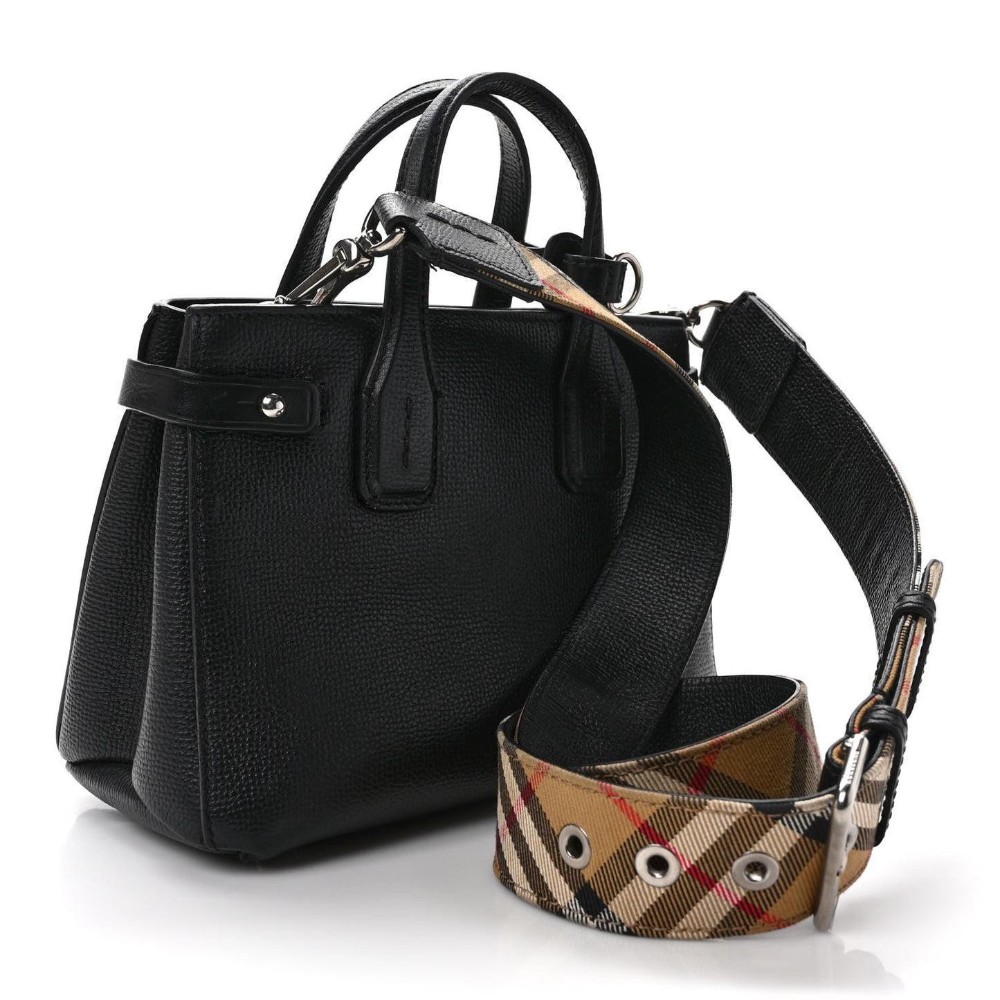 Derby Calfskin House Check Small Banner Tote Black
