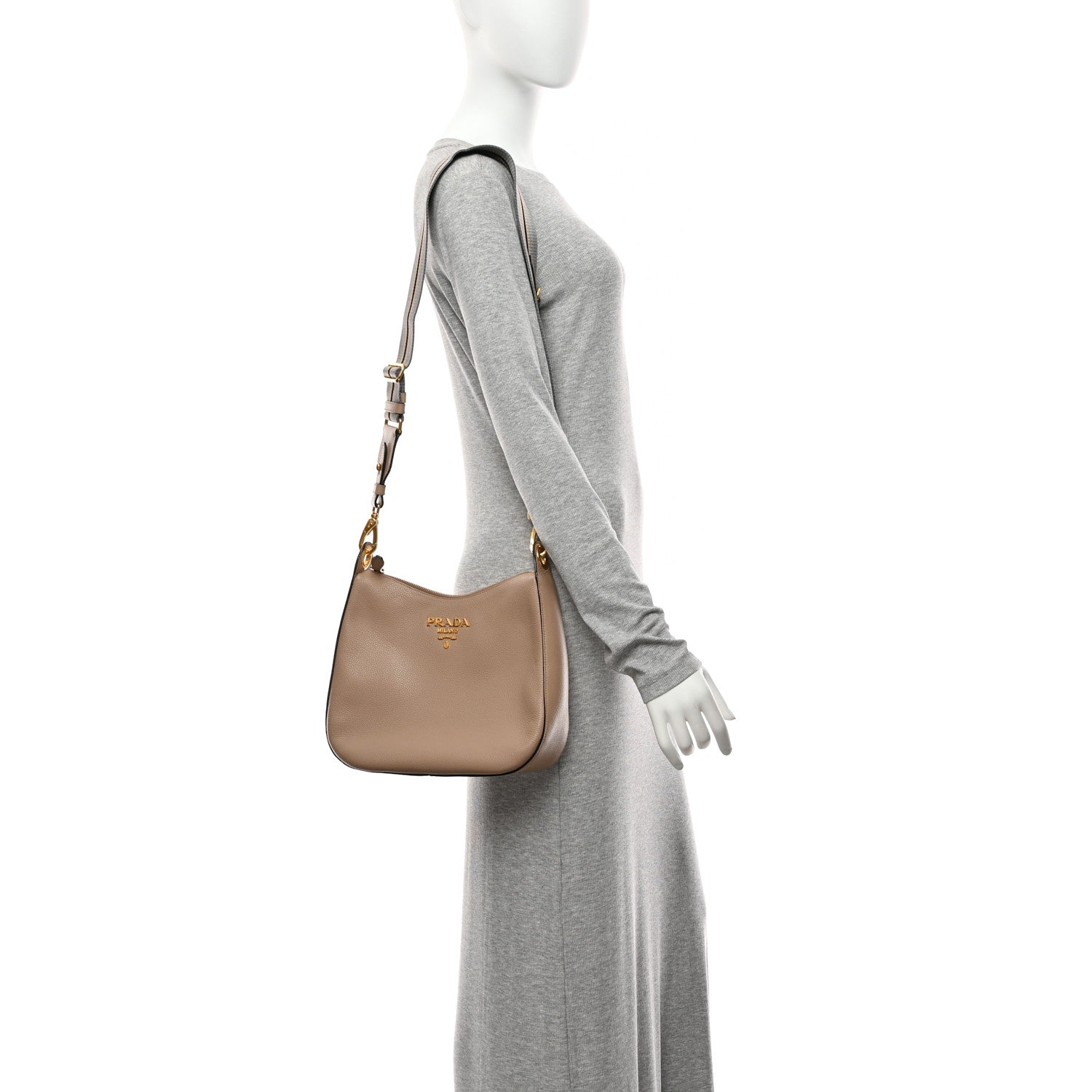 Prada Vitello Phenix Zippered Messenger Hobo Cammeo 2 of 10