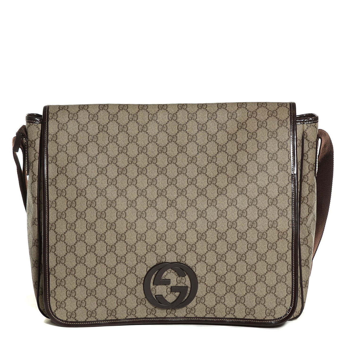 GG Plus Monogram Large Interlocking G Flap Messenger Bag Beige Dark Brown