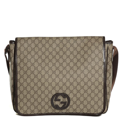 Gucci GG Plus Monogram Large Interlocking G Flap Messenger Bag Beige Dark Brown 1 of 9