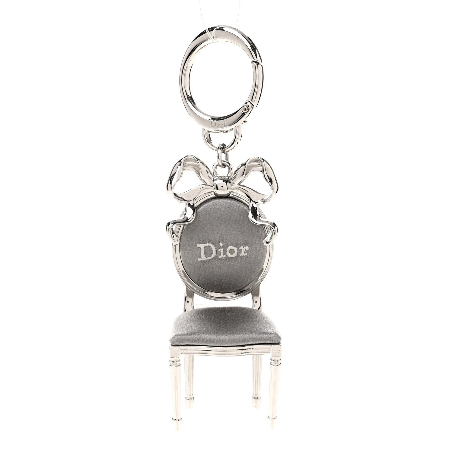 Christian Dior Metal Satin Icon Chair Bag Charm Silver Grey 1 of 3
