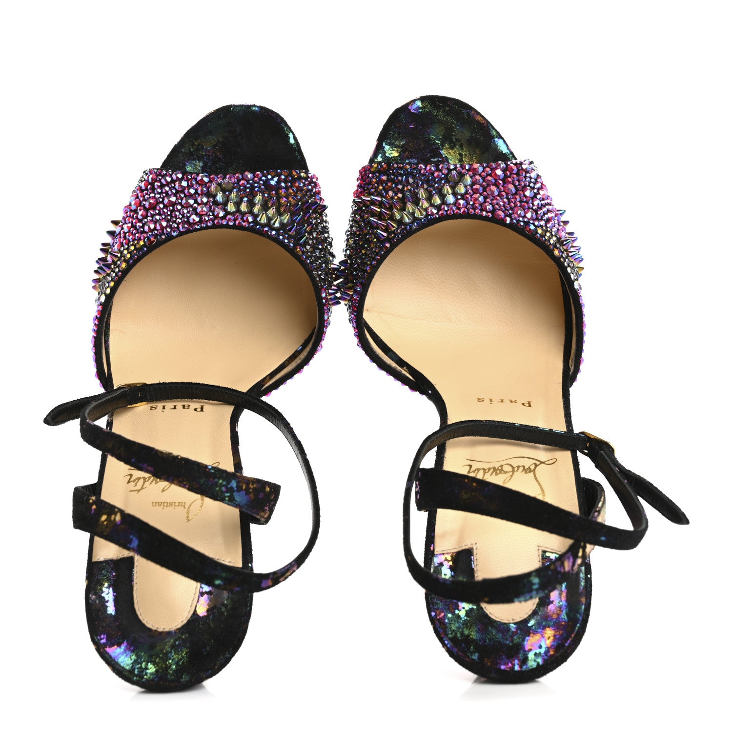 Christian Louboutin Milky Suede Loubiloo Bling Bang 120 Sandals 39.5 Black Multicolor 2 of 12