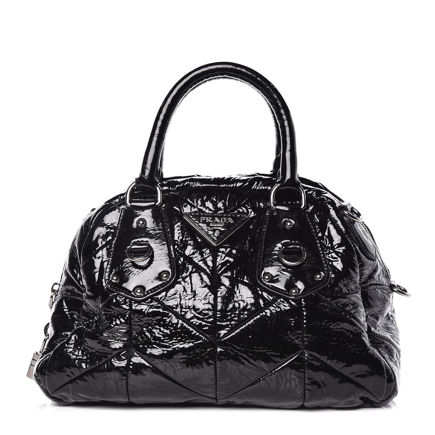 Vernice Chevron Dome Satchel Black