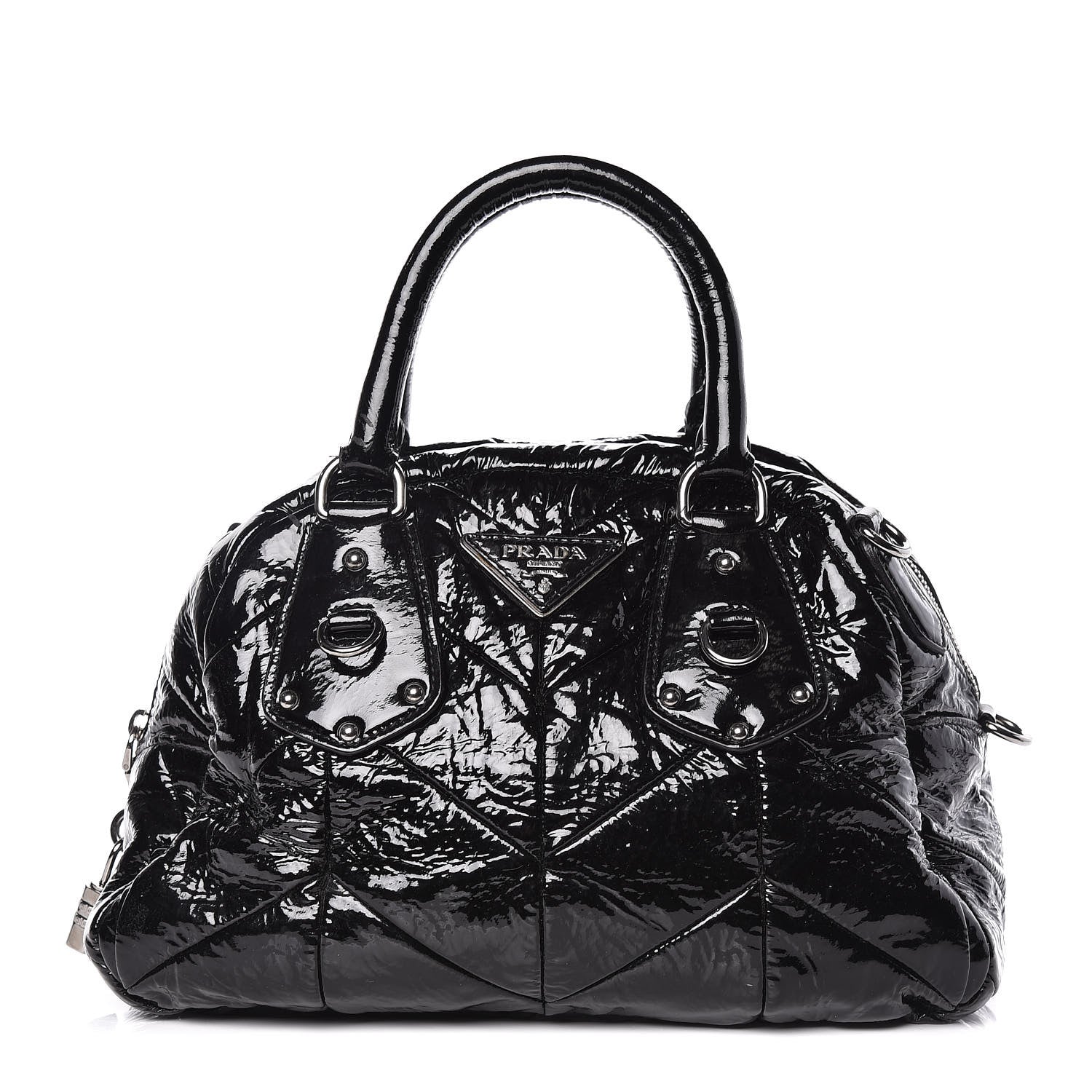 Prada Vernice Chevron Dome Satchel Black 1 of 12