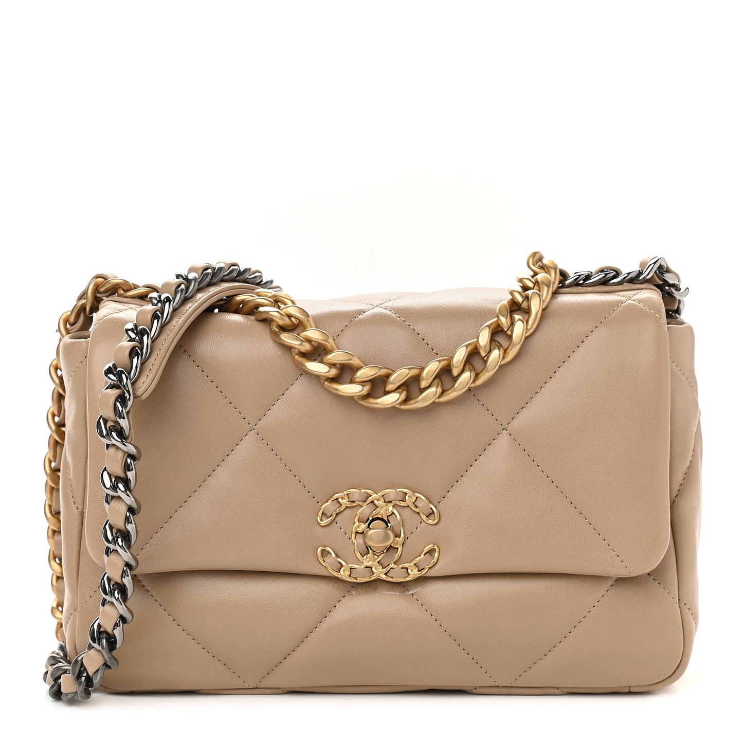 Lambskin Quilted Medium Chanel 19 Flap Dark Beige