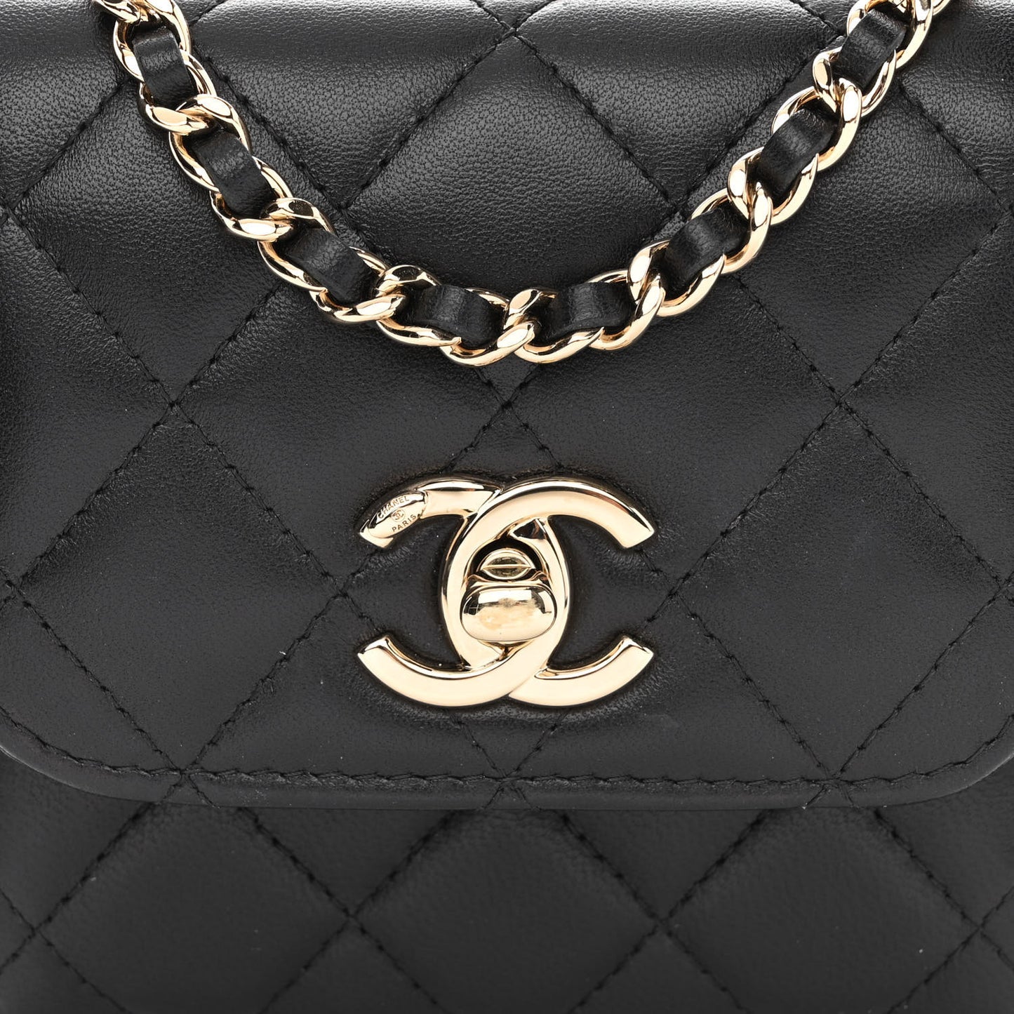 Lambskin Quilted Mini Trendy CC Chain Wallet Black