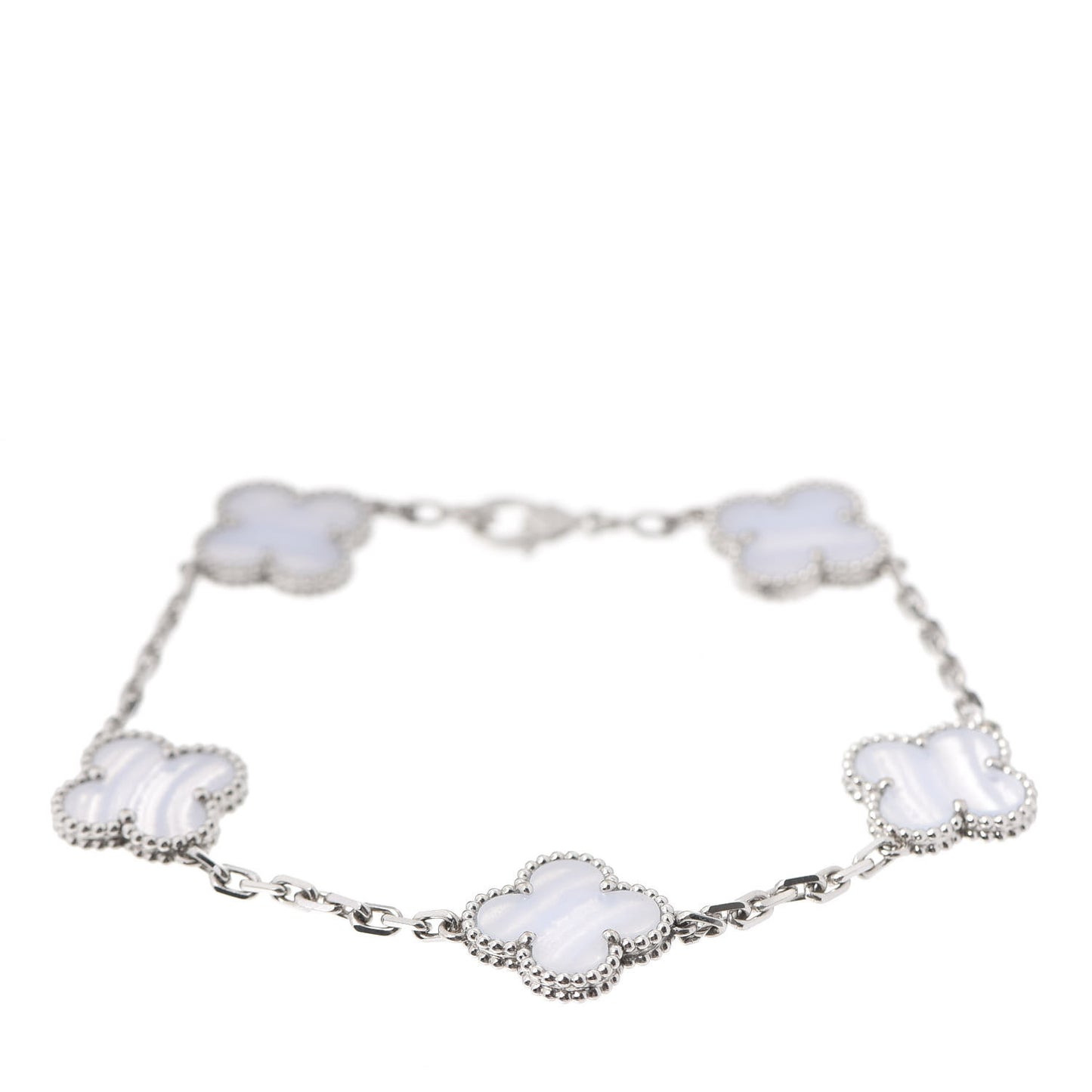 18K White Gold Chalcedony 5 Motifs Vintage Alhambra Bracelet