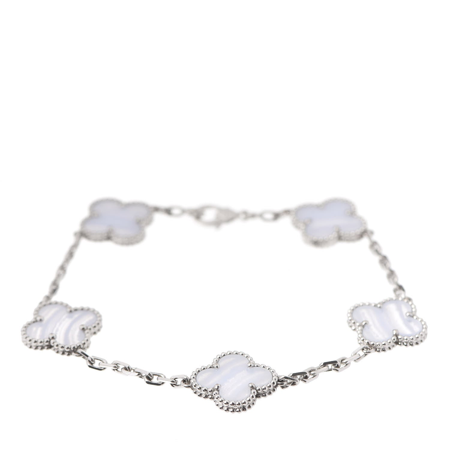 Van Cleef & Arpels 18K White Gold Chalcedony 5 Motifs Vintage Alhambra Bracelet 1 of 6