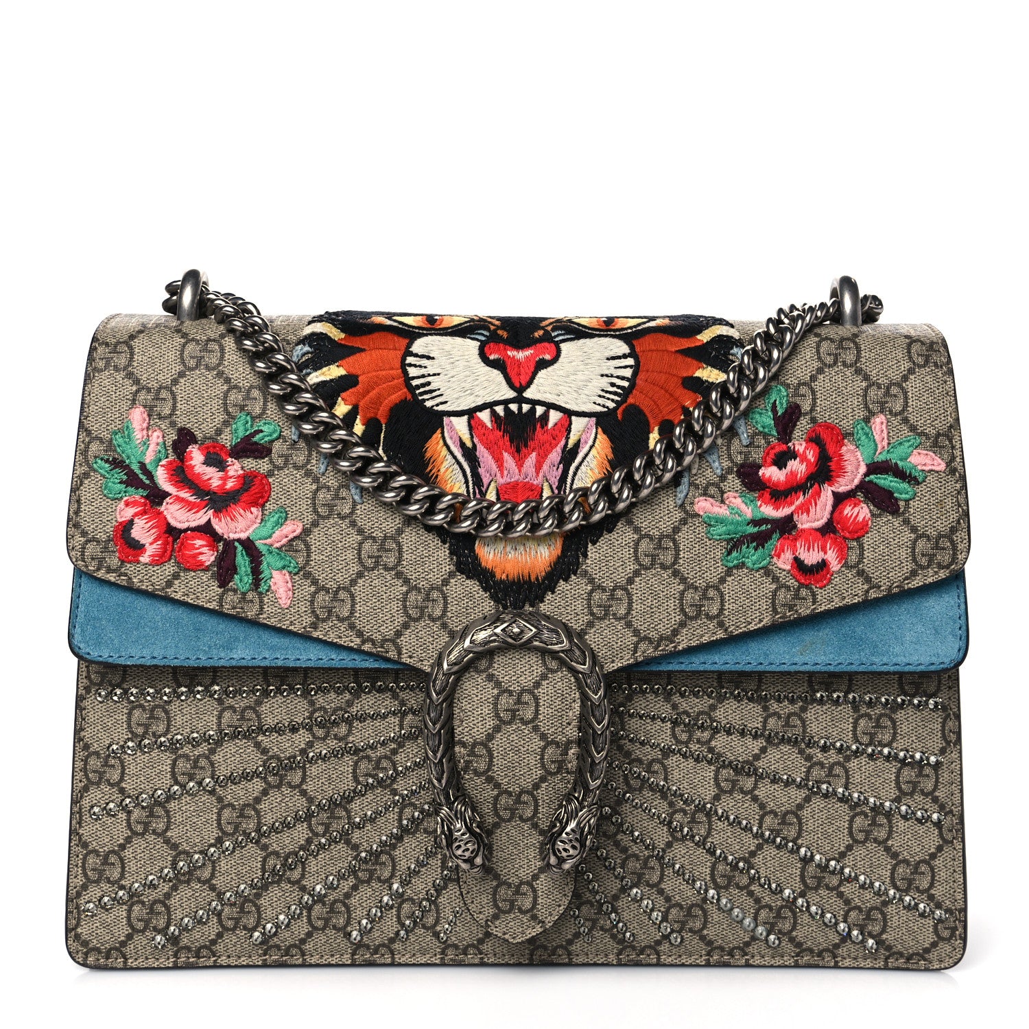 Gucci GG Supreme Monogram Angry Cat Embroidered Medium Dionysus Shoulder Bag Beige Ultramarine 1 of 10