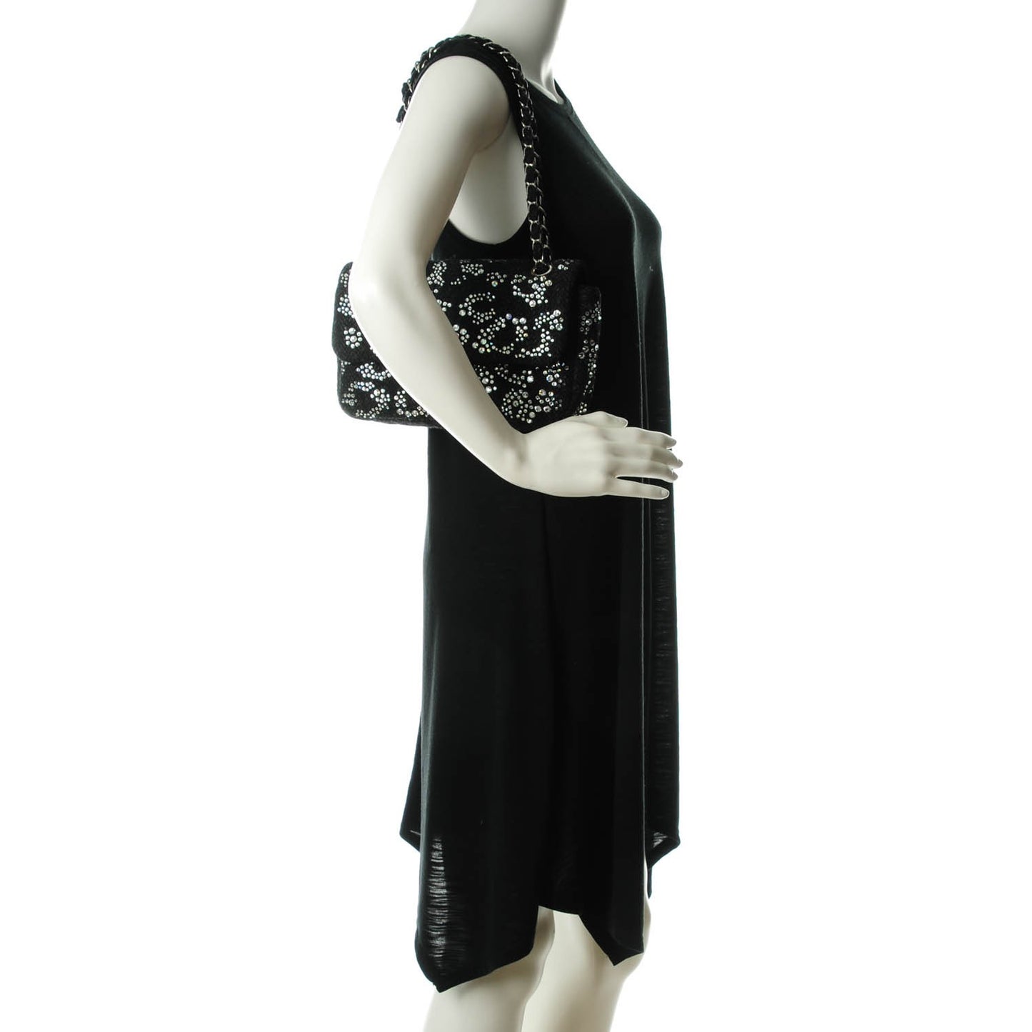 Tweed Medium Rhinestone Embellished Single Flap Black
