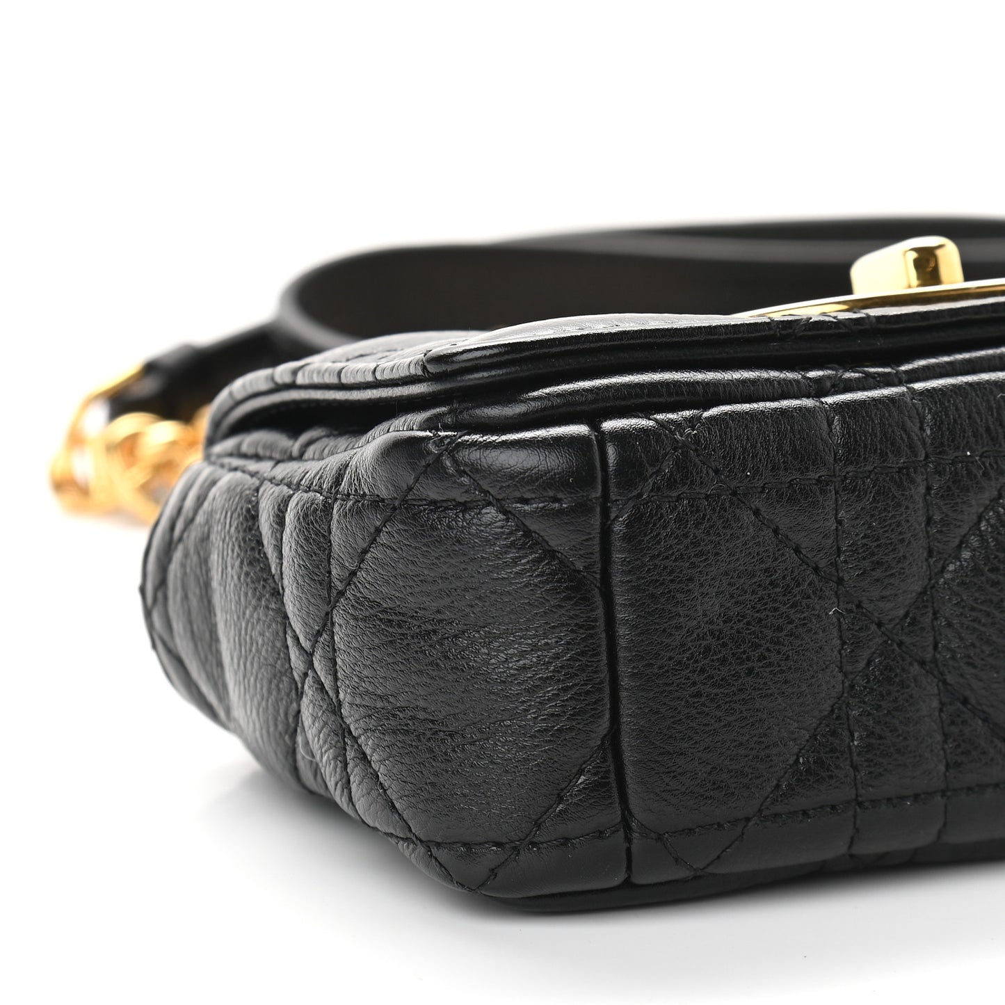 Supple Calfskin Cannage Micro Caro Bag Black
