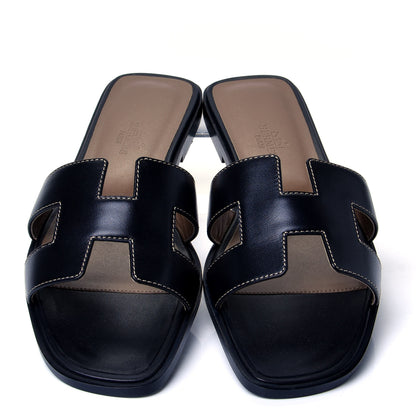 Hermes Box Calfskin Oran Sandals 38 Black 5 of 10