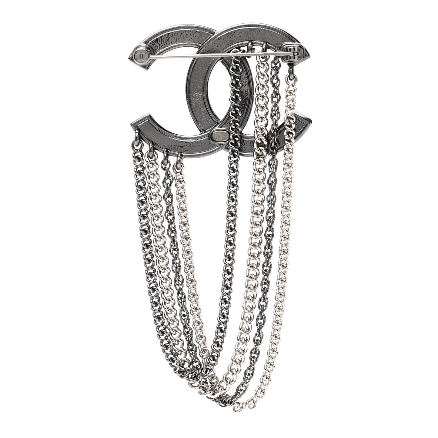 Ruthenium Crystal Multi Strand Chain CC Brooch Silver