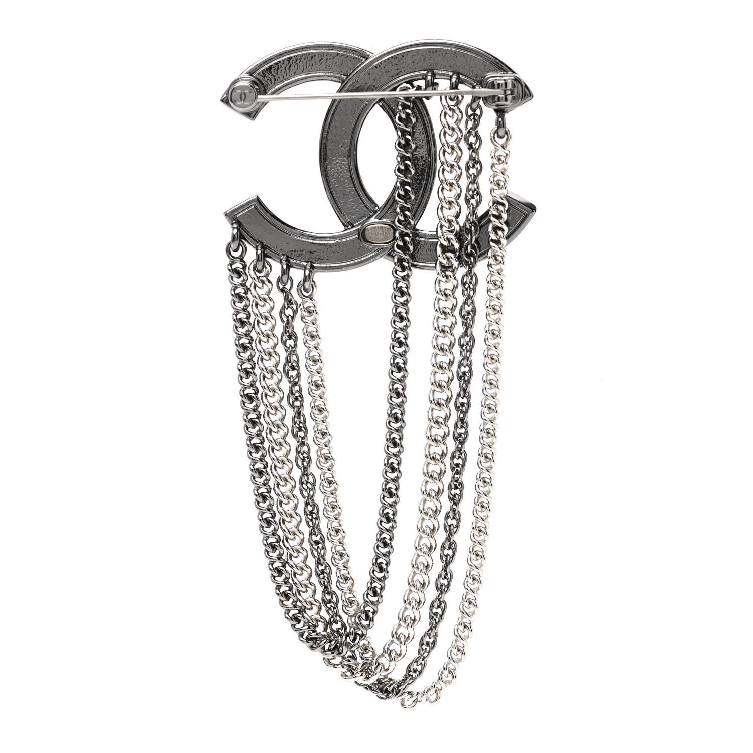 Chanel Ruthenium Crystal Multi Strand Chain CC Brooch Silver 3 of 4