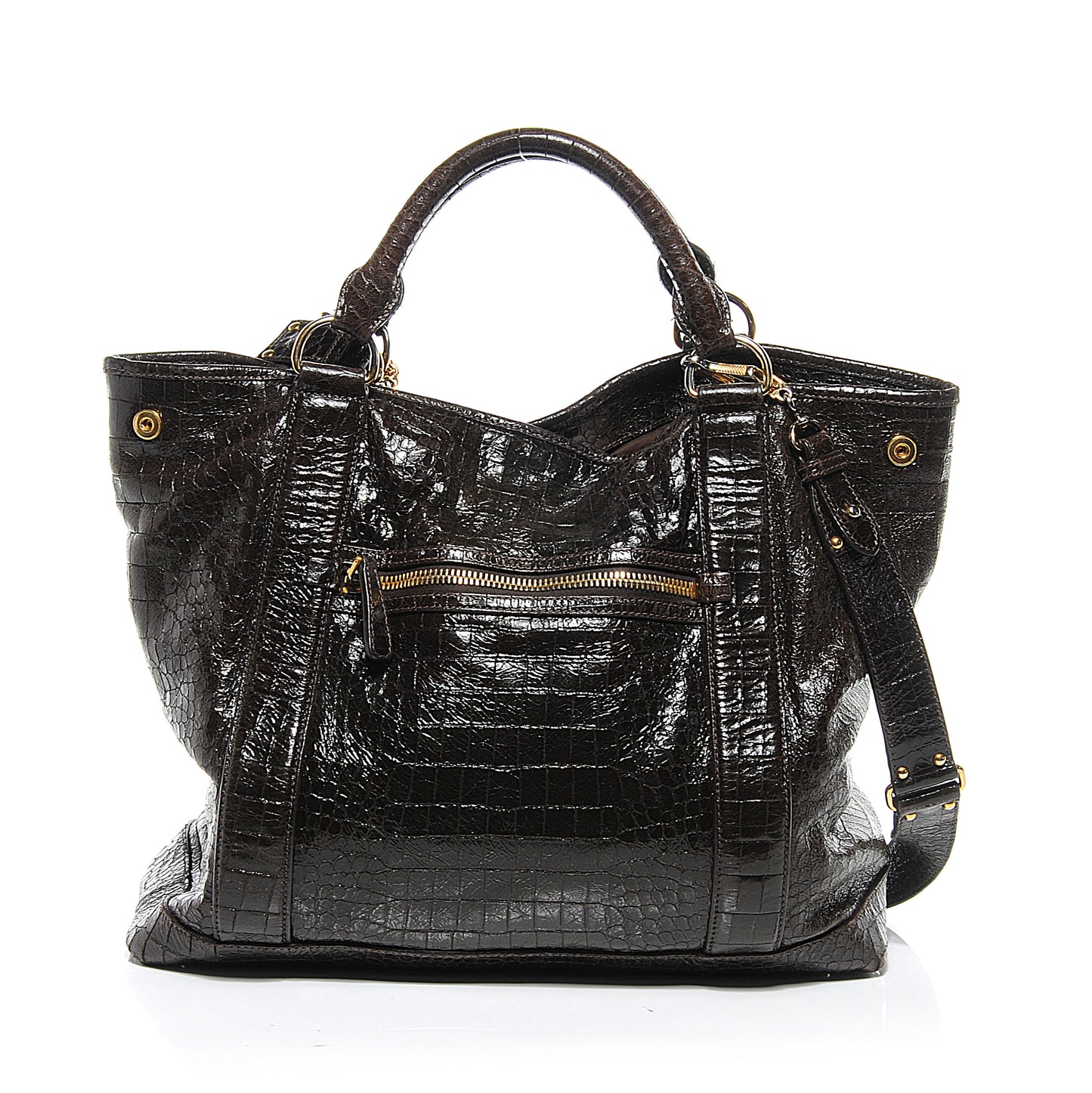 Calfskin Crocodile Embossed St Cocco Shopping Tote Moro