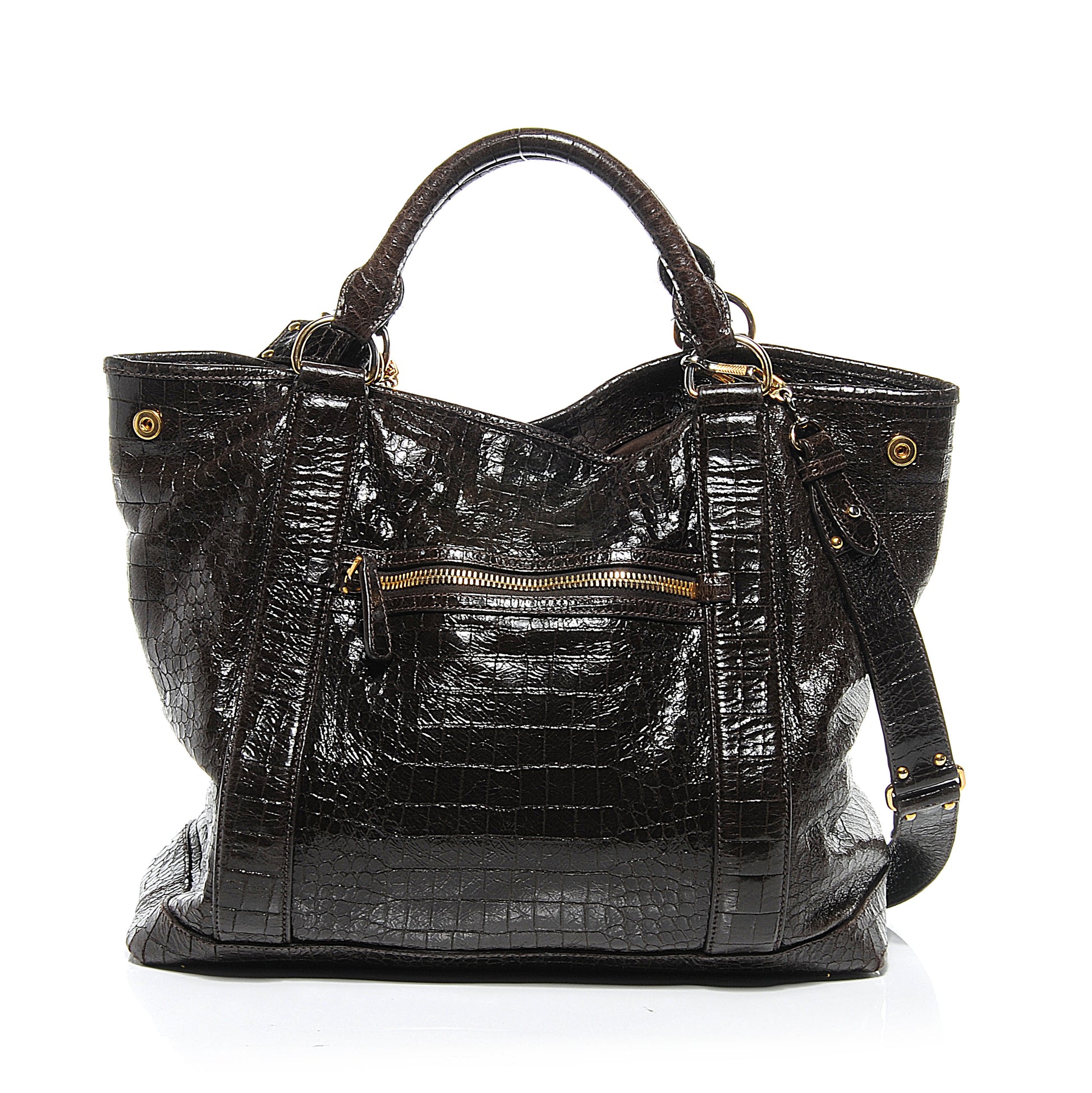Miu Miu Calfskin Crocodile Embossed St Cocco Shopping Tote Moro 4 of 8