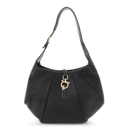 Salvatore Ferragamo Calfskin Gancini Lock Hobo Black 1 of 13