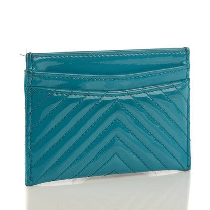 Chanel Patent Chevron Card Holder Turquoise 3 of 8
