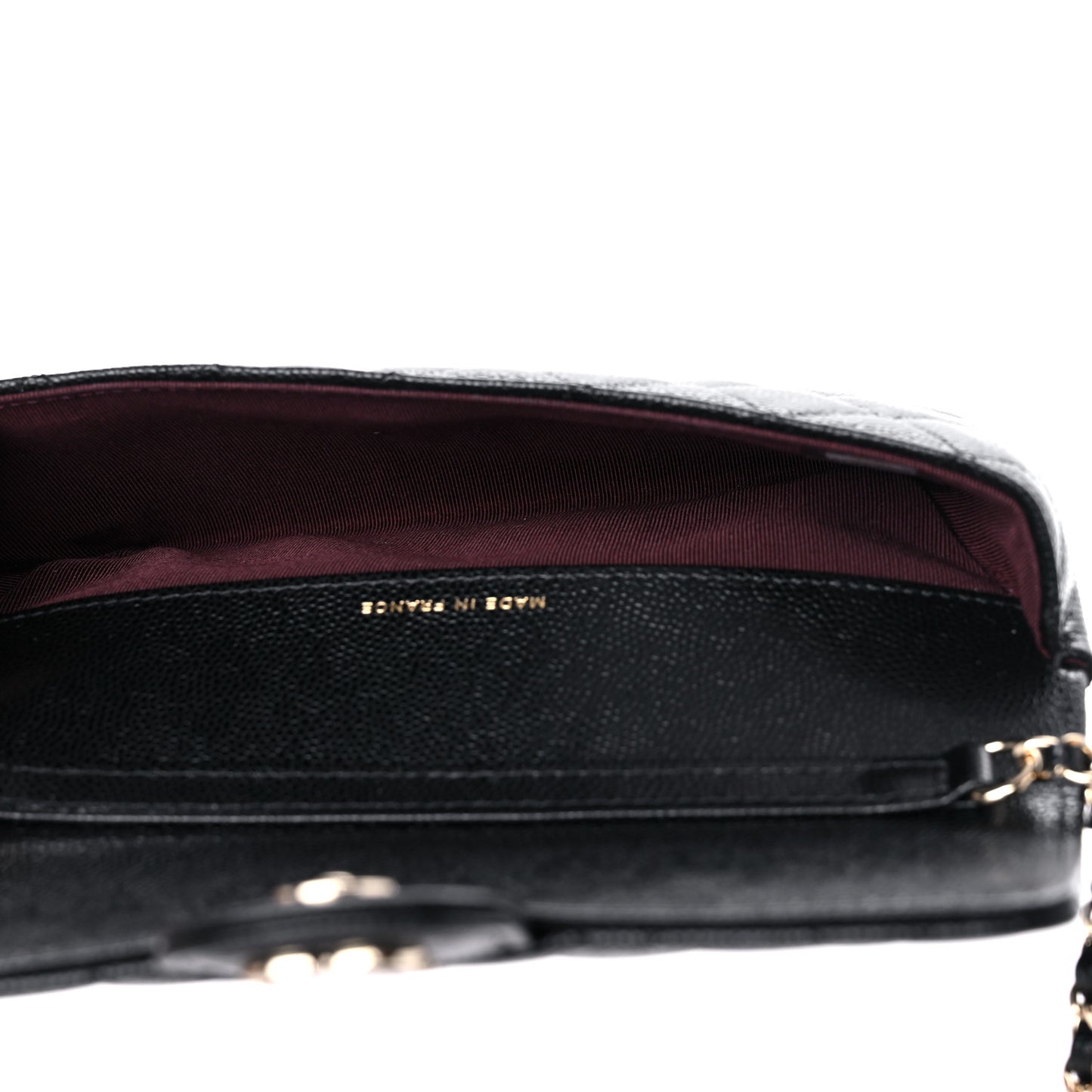 Caviar Quilted Glasses Case With Chain Black