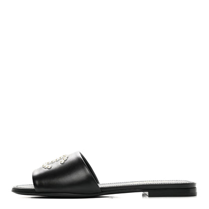 Chanel Lambskin Pearl CC Sandals 38 Black 1 of 9