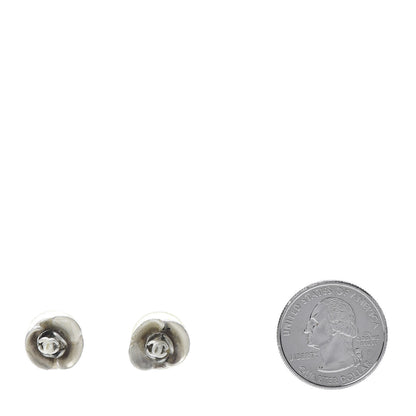 Chanel Rhodium Plated CC Round Camellia Earrings Gold Silver 2 of 5