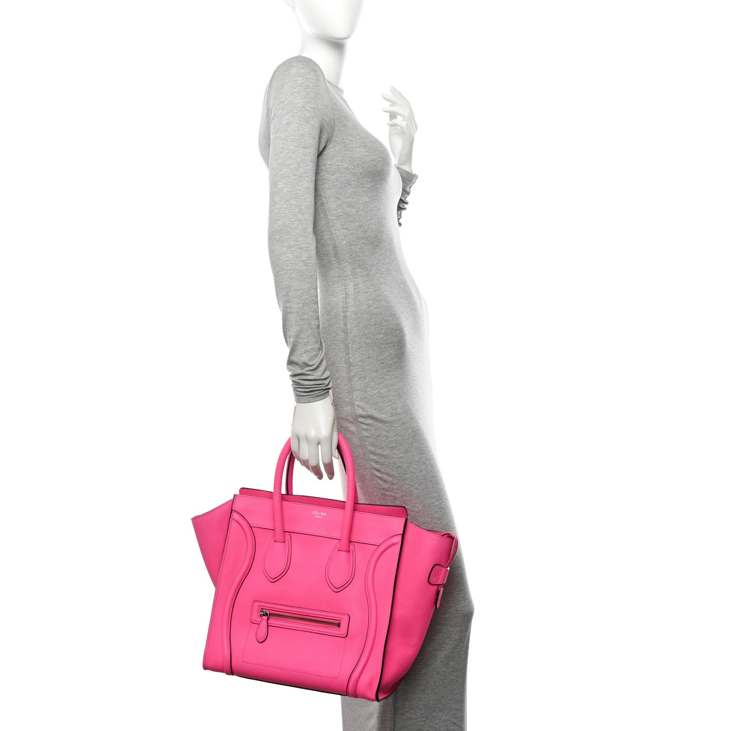 Celine Drummed Calfskin Mini Luggage Fluo Pink 2 of 9