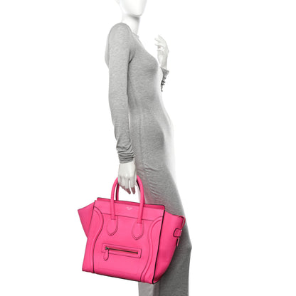 Celine Drummed Calfskin Mini Luggage Fluo Pink 2 of 9
