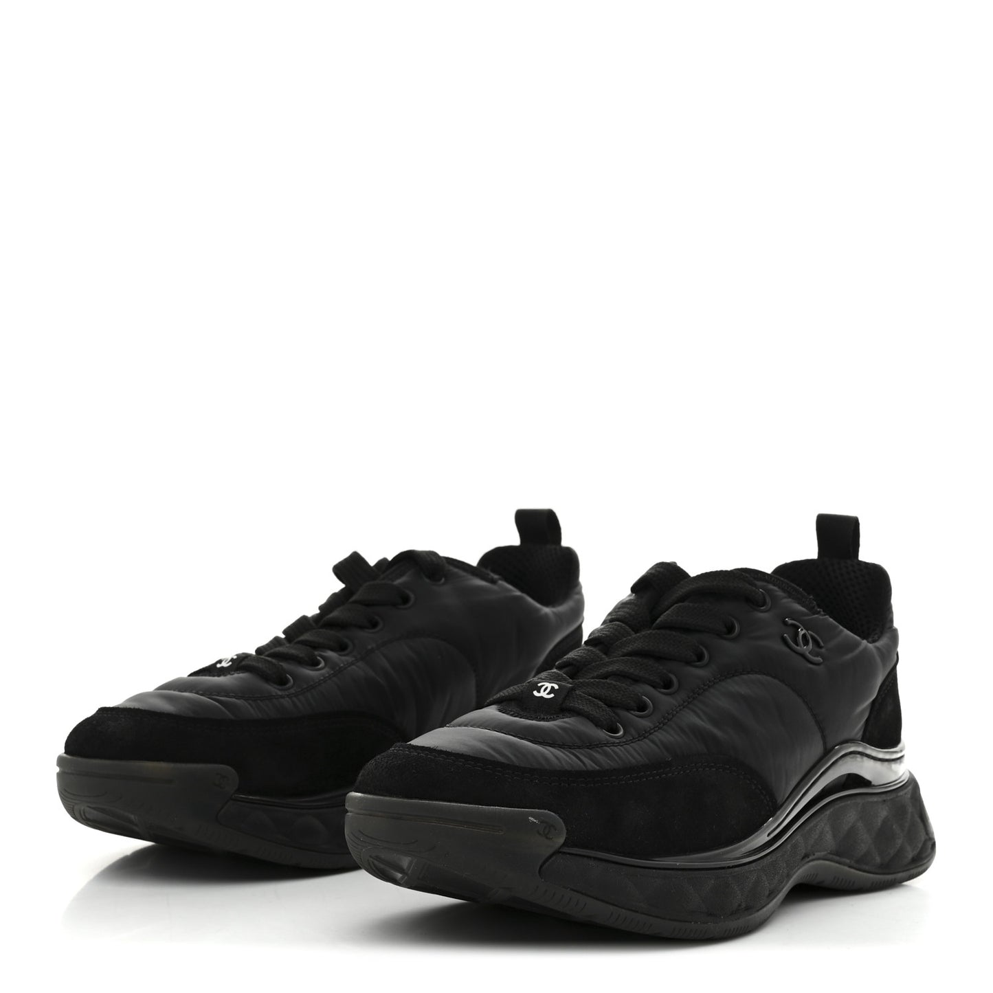 Nylon Suede Calfskin CC Sneakers 38 Black