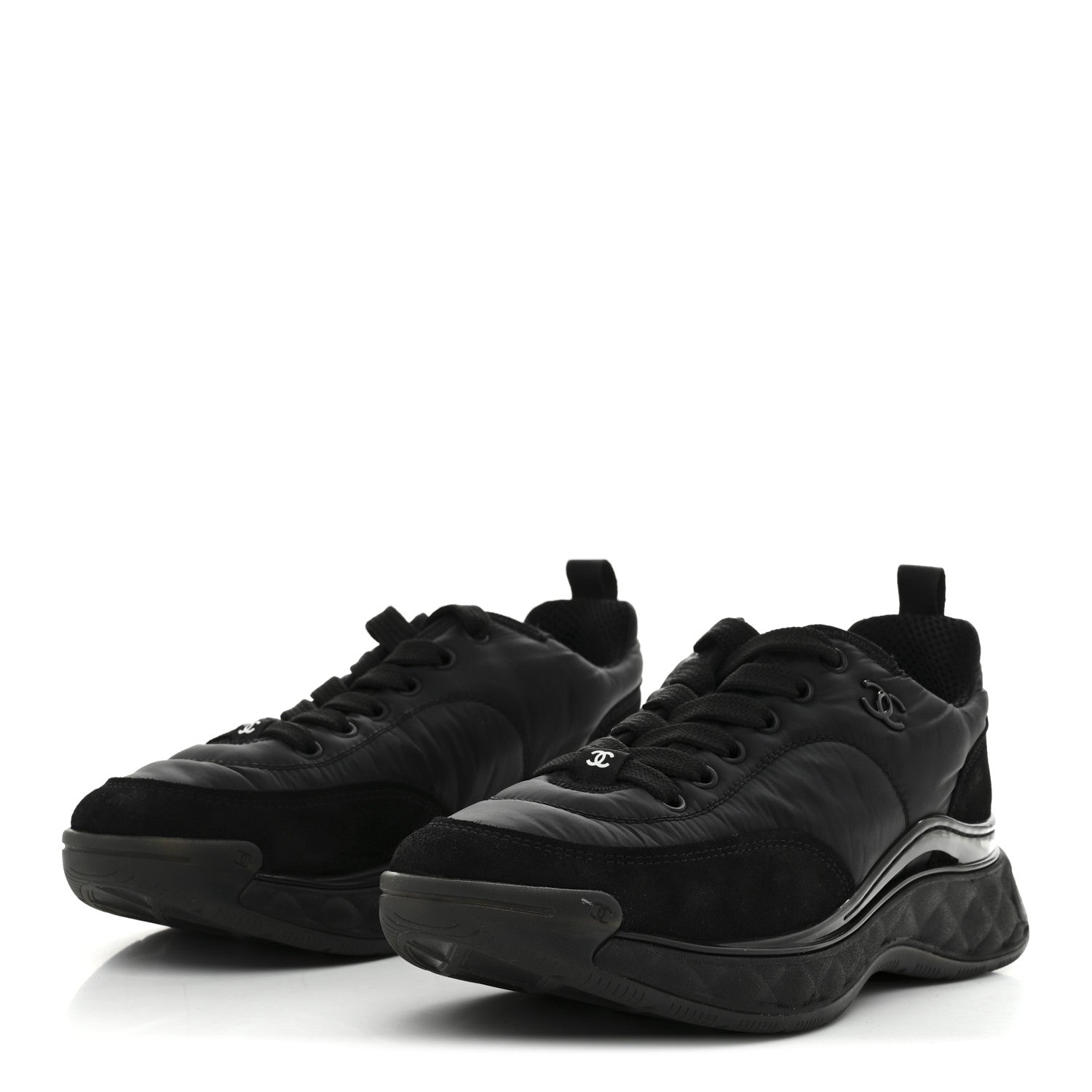 Chanel Nylon Suede Calfskin CC Sneakers 38 Black 4 of 9