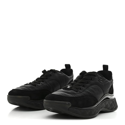 Chanel Nylon Suede Calfskin CC Sneakers 38 Black 4 of 9