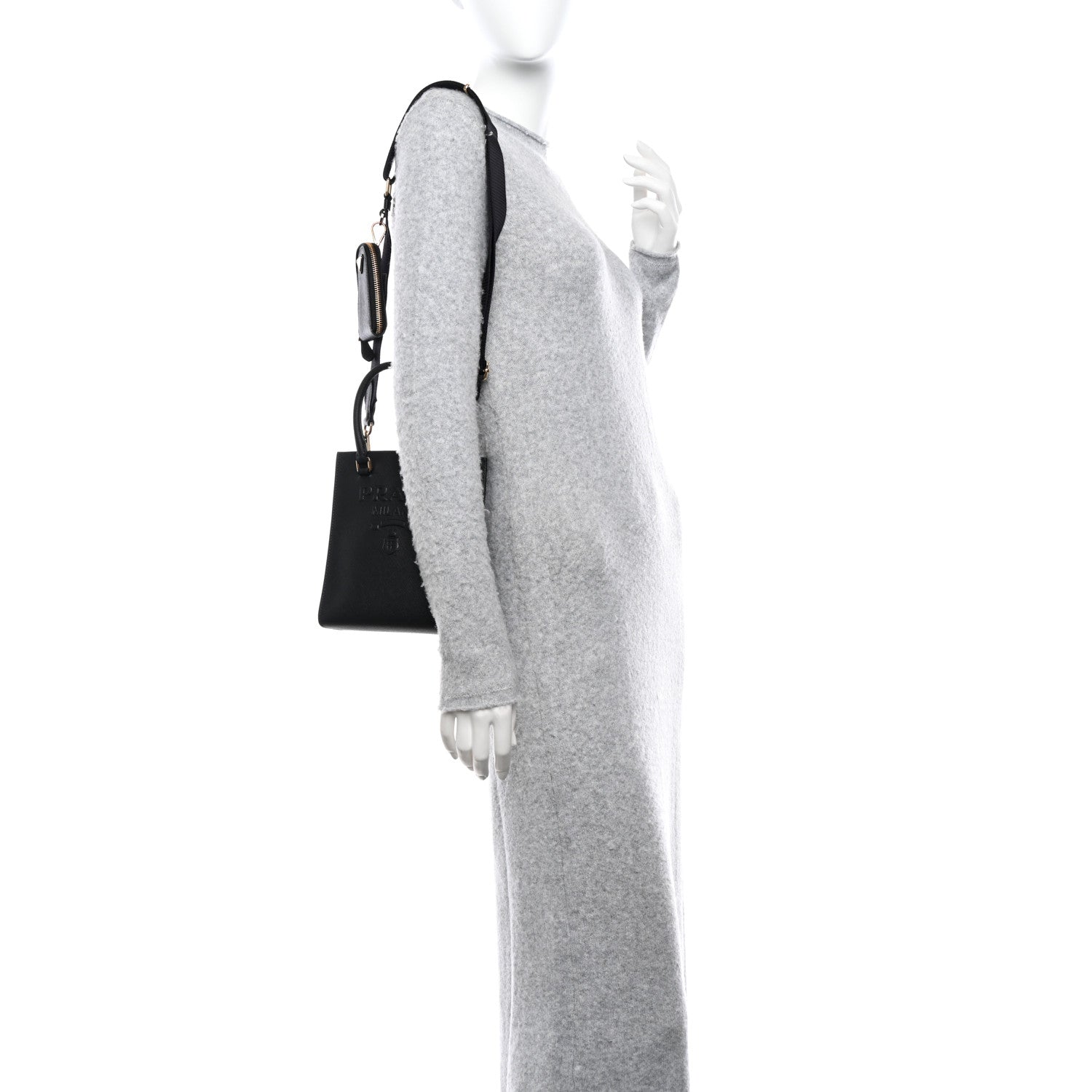 Prada Saffiano Lux Triangle Logo Embossed Small Double Handle Crossbody Tote Black 2 of 12