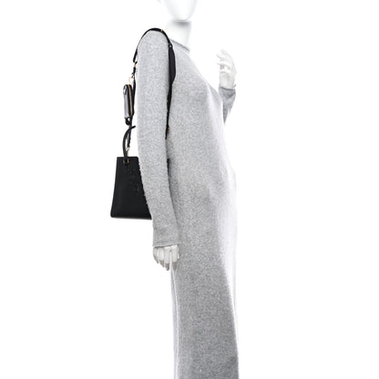 Prada Saffiano Lux Triangle Logo Embossed Small Double Handle Crossbody Tote Black 2 of 12