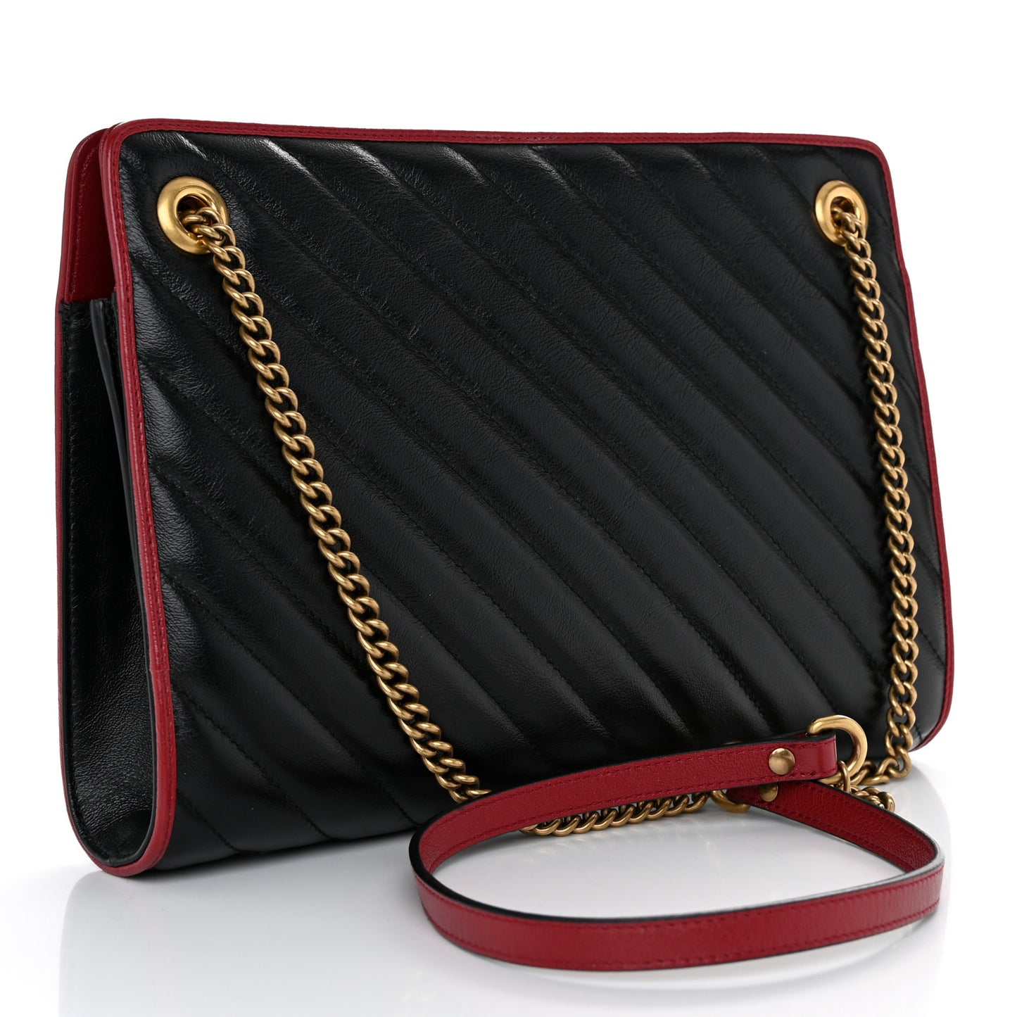 Azalea Calfskin Matelasse Diagonal Medium Torchon GG Marmont Slim Shoulder Bag Black Red