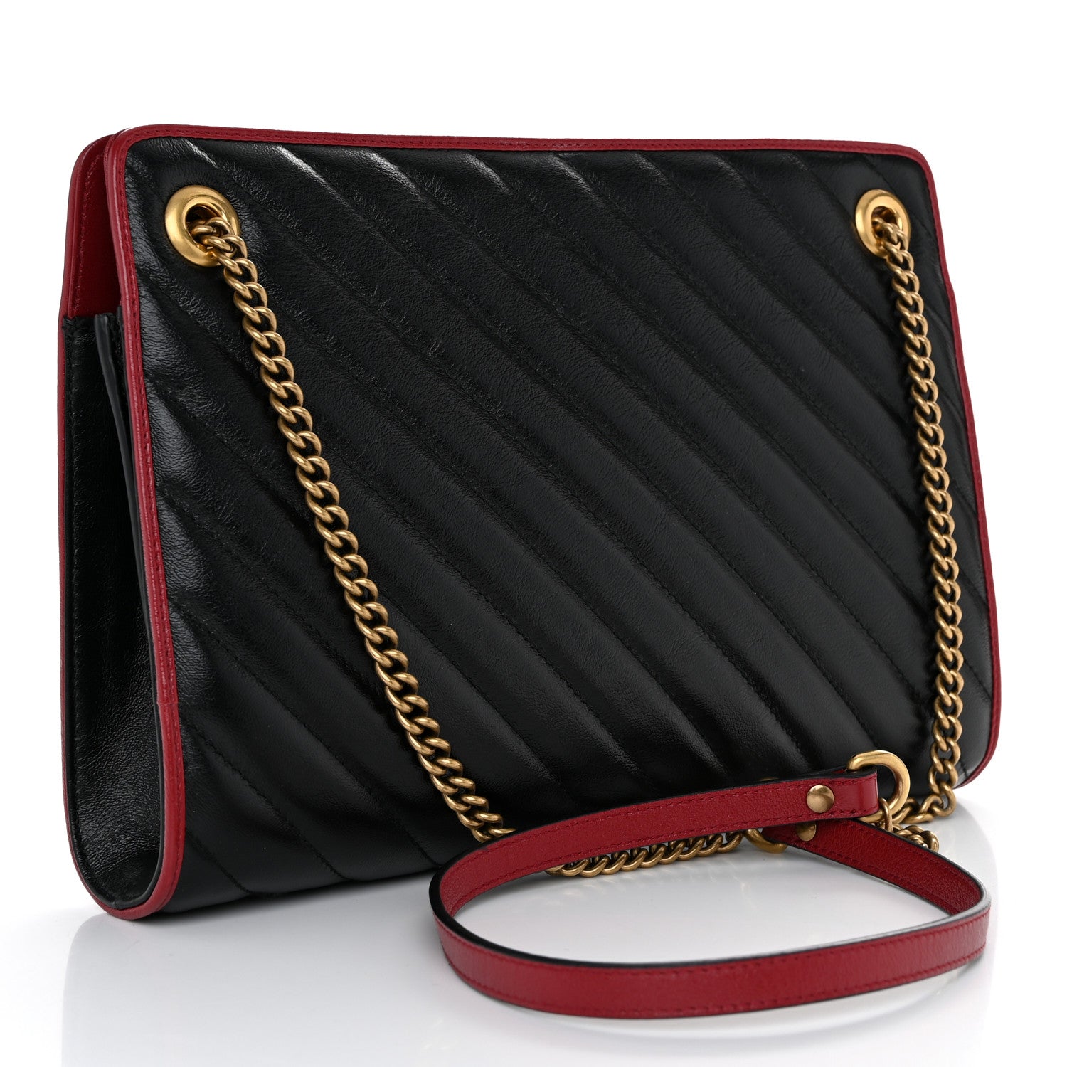 Gucci Azalea Calfskin Matelasse Diagonal Medium Torchon GG Marmont Slim Shoulder Bag Black Red 3 of 11