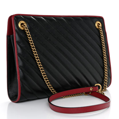 Gucci Azalea Calfskin Matelasse Diagonal Medium Torchon GG Marmont Slim Shoulder Bag Black Red 3 of 11