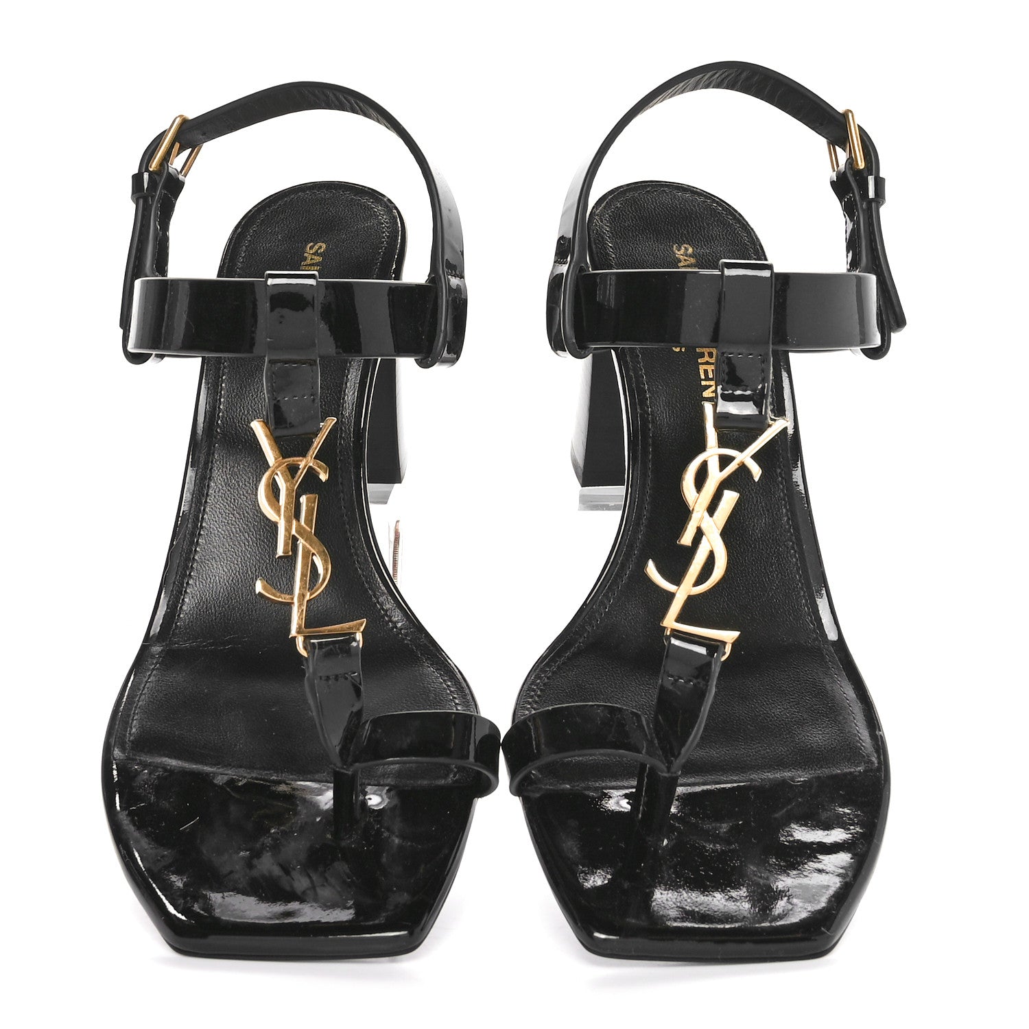 Saint Laurent Patent Calfskin Cassandra 75 Sandals 36 Black 2 of 8